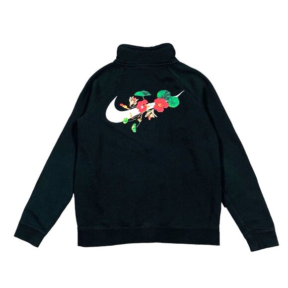 Nike Sweatshirt‎ Women's Sz Small Half Zip Floral Pullover Black BQ8846-010 - Picture 1 of 10